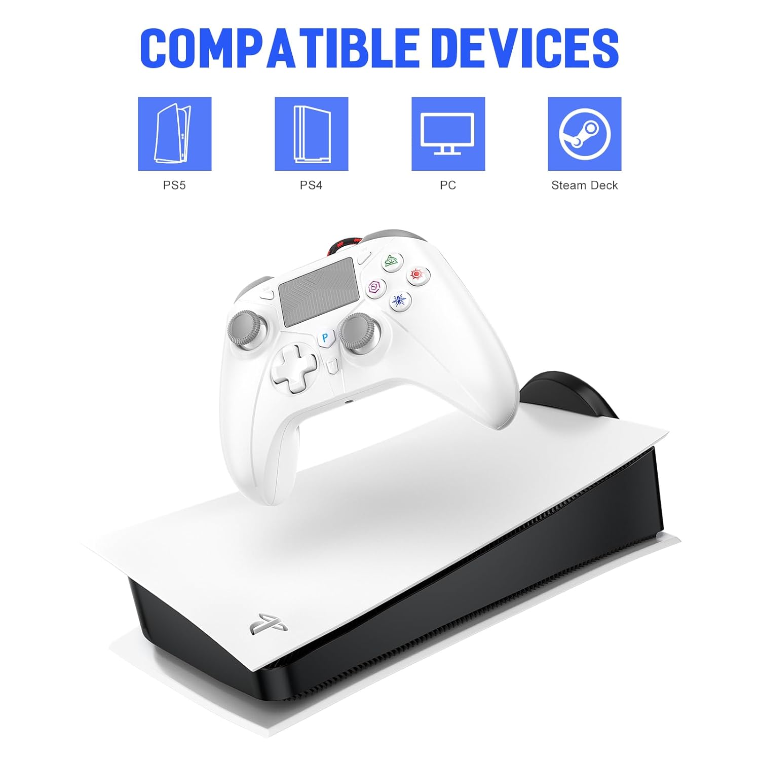 Detalle de GGiking Wired Controller für PS5/Pro/Slim/PS4/PC – kabelgebundener Gamepad mit Macro, Dual Vibration, 6-Achsen-Sensor, Touchpad und Turbo-Funktion