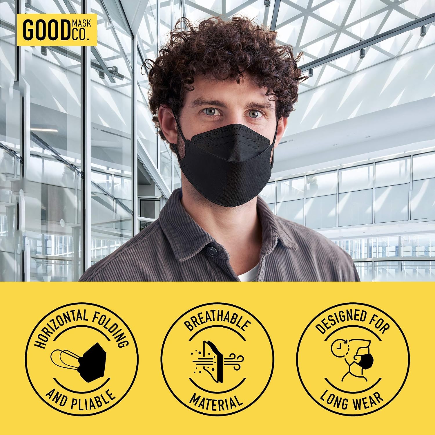 Detalle de Good Mask Co. 37143918280865 Good Comfort KN95 Face Mask, Black, 10 Pack