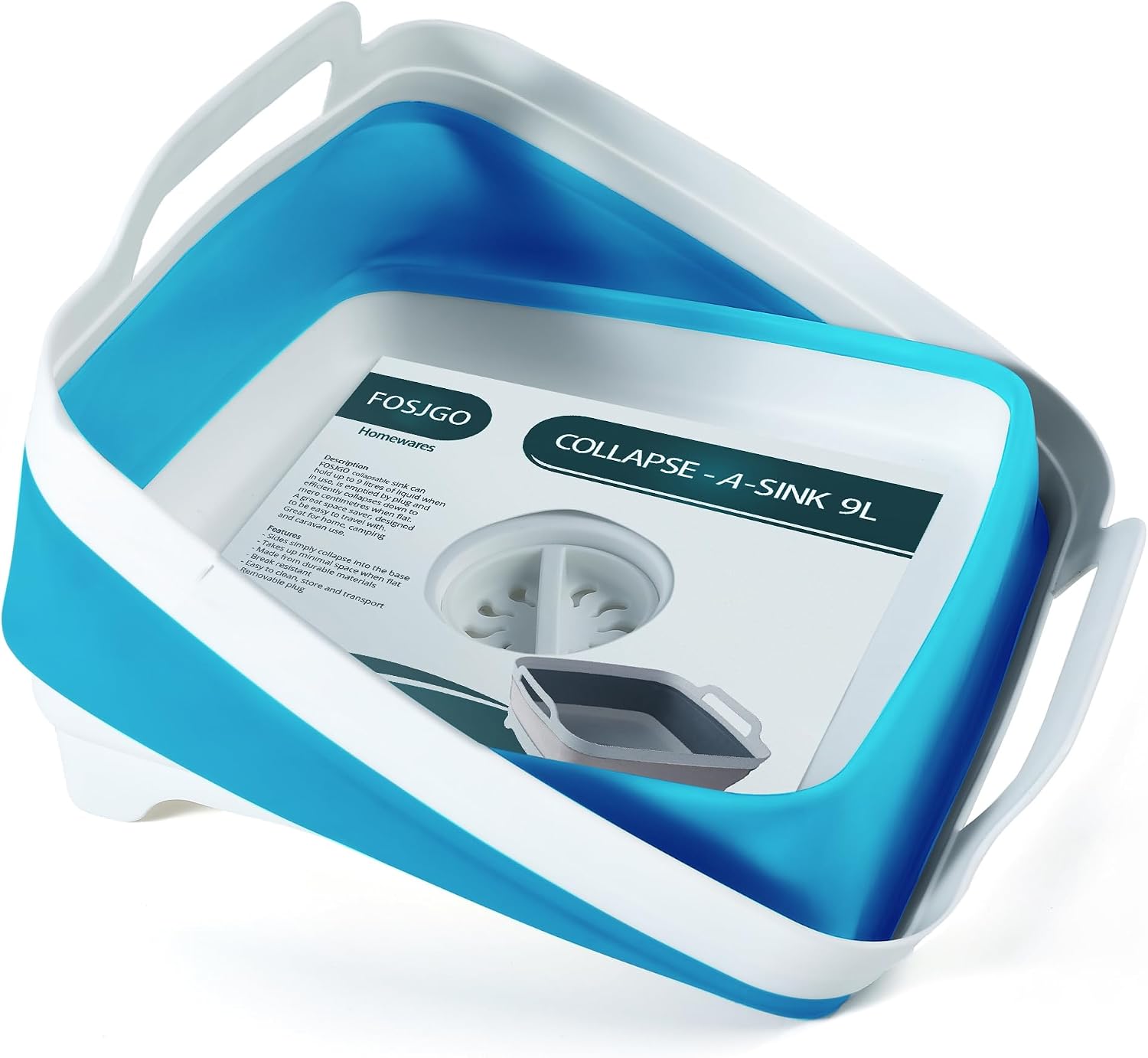 Detalle 2 de FOSJGO Sky Blue Collapsible Dish Basin with Drain Plug, 2.4-Gallon Capacity