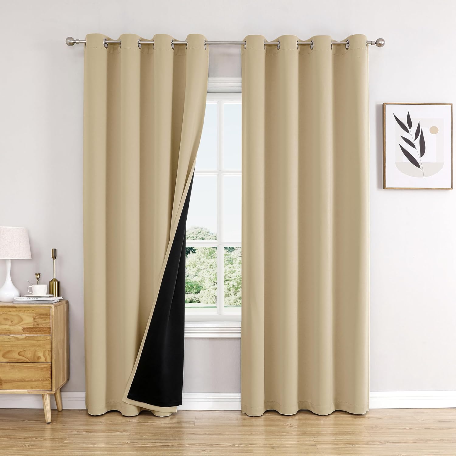 Detalle de ChrisDowa 2 Blackout Curtains, 84-Inch Polyester 2-Panel Set with Grommets