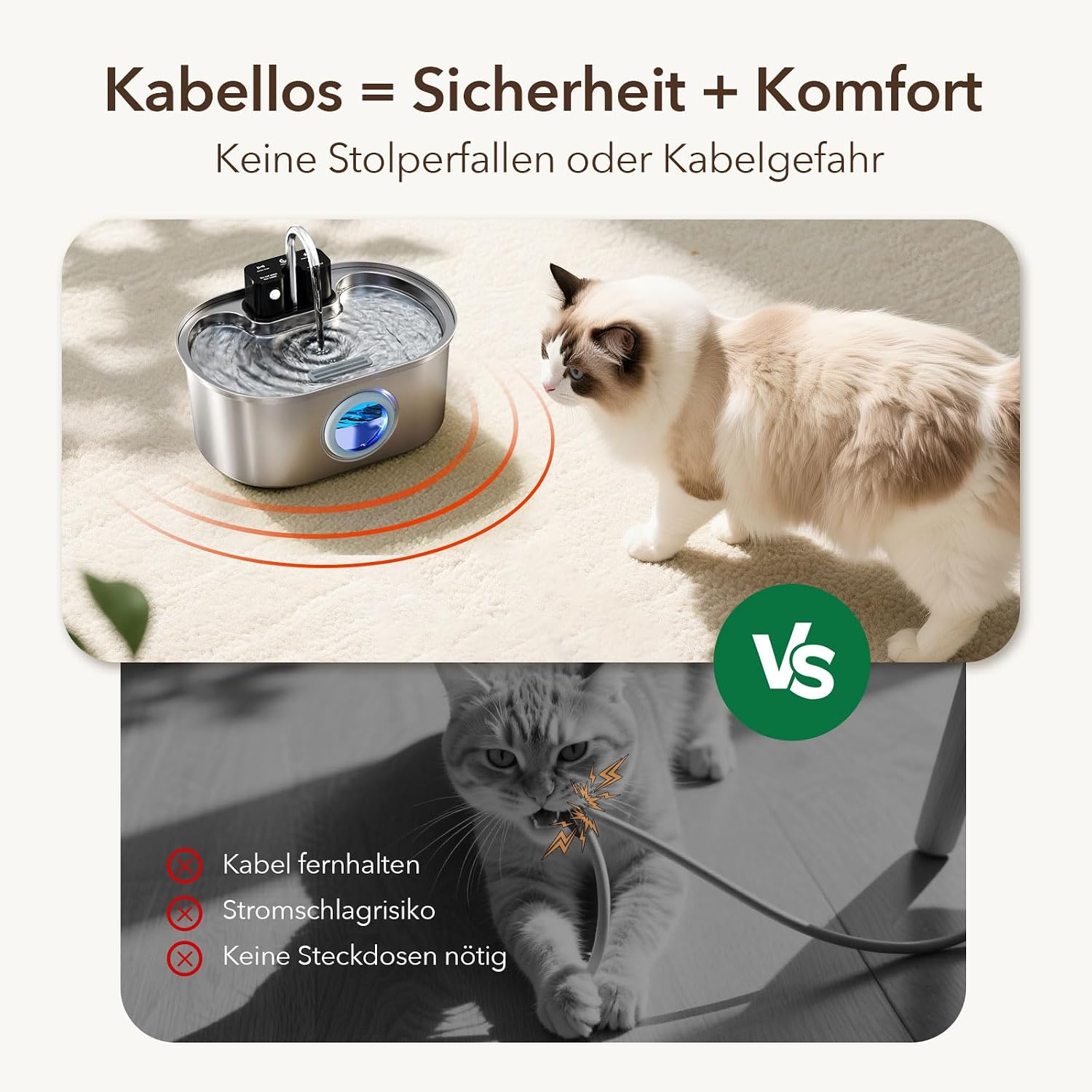 Thumbnail 4 de PEKTACO kabelloser Katzenbrunnen aus Edelstahl (3,2 L) mit Bewegungssensor, 24/7 & Mehrfachfilterung