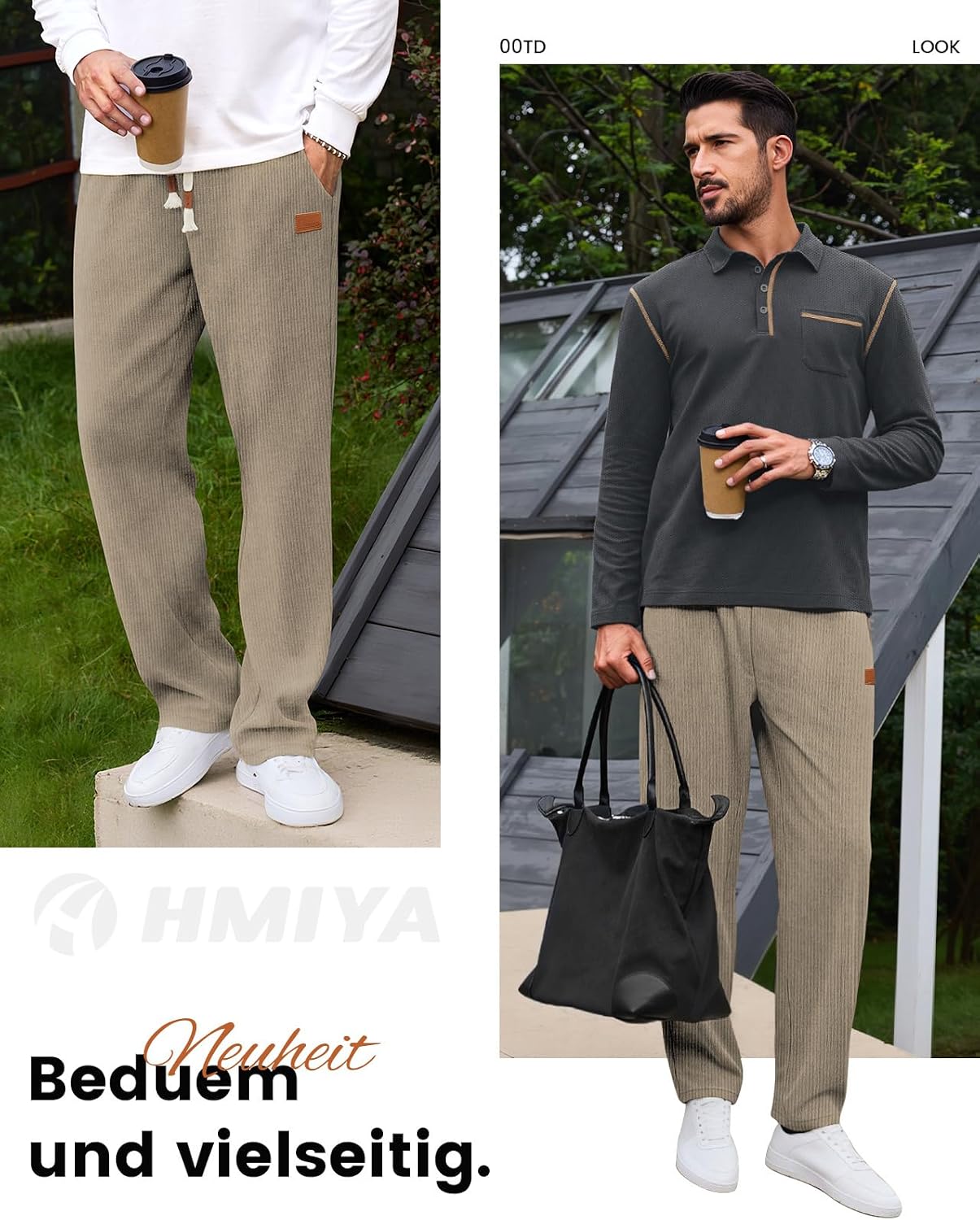 Detalle de HMIYA Cord Hose Herren Chinohose – Weites Bein, bequeme Baumwollmischung, elastischer Bund