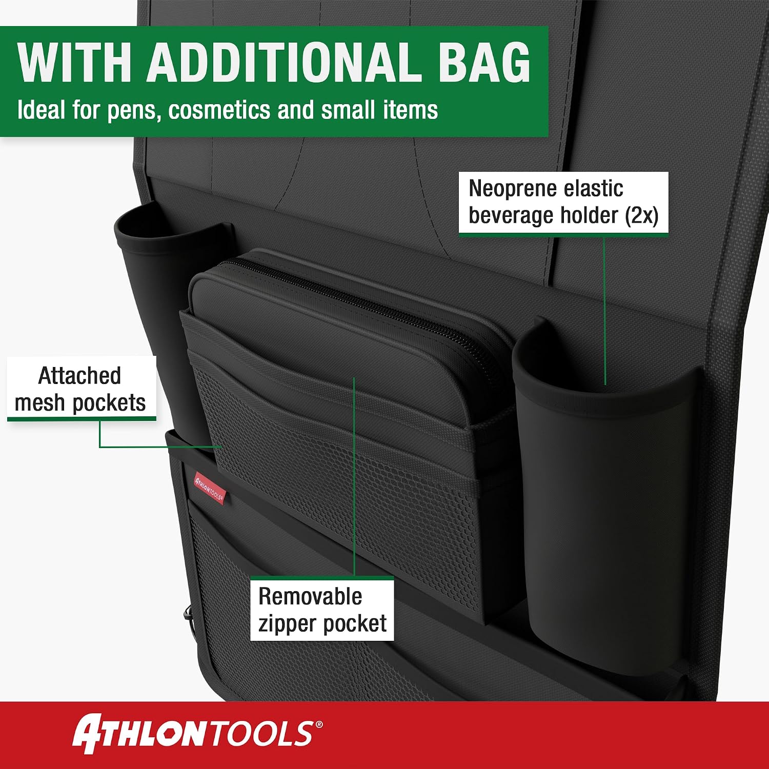 Detalle 2 de ATHLON TOOLS Der stabilste Autositz-Organizer mit verstärkter Rückwand und integriertem Tablet-Halter