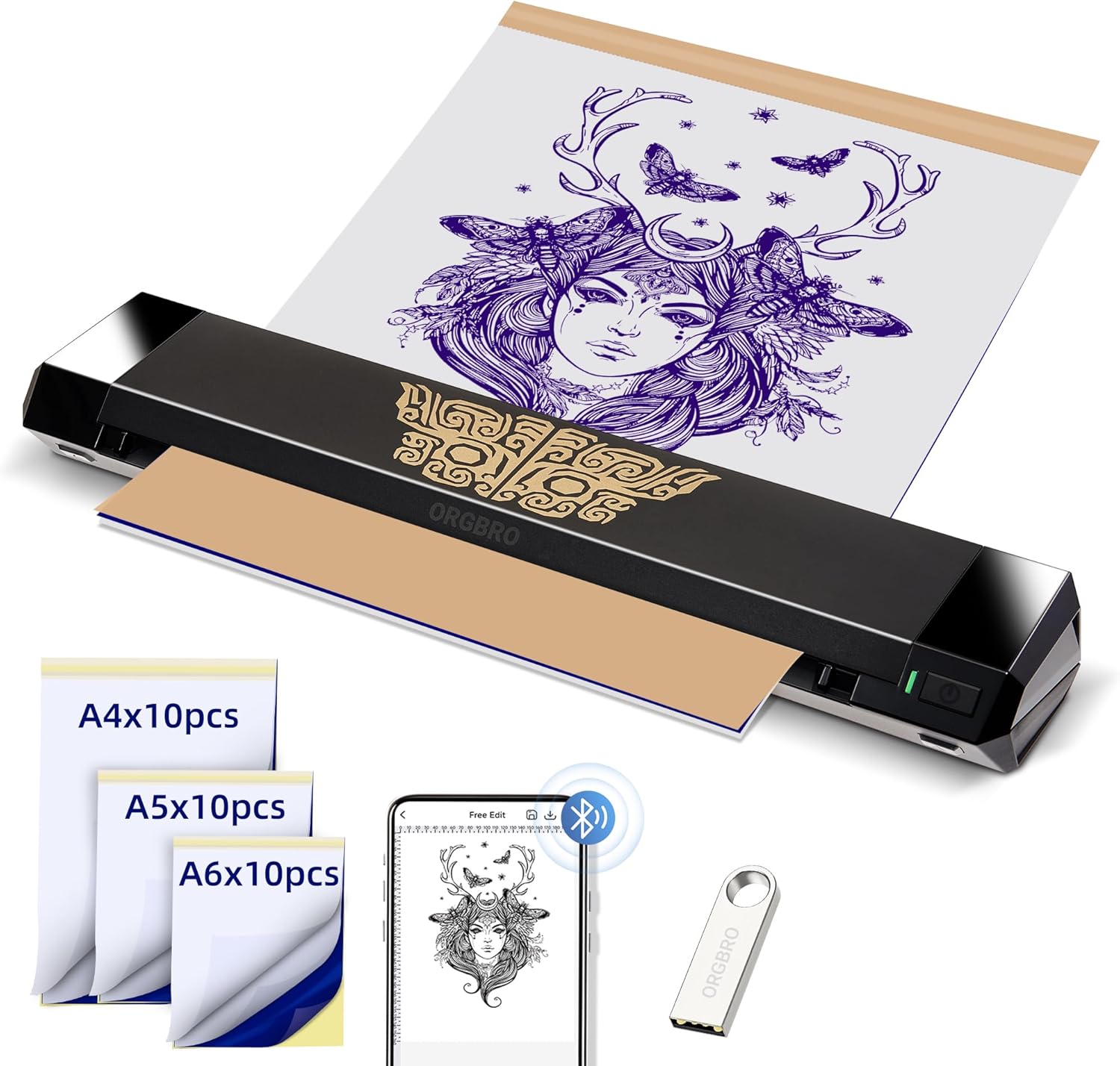 ORGBRO ORGBRO Tattoo Stencil Printer X8: portable thermal stencil printer with Bluetooth app