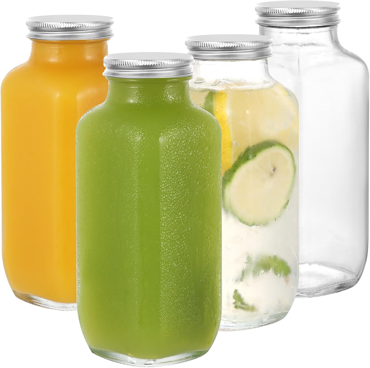 Thumbnail 6 de LIMILI 4 x 500ml Glass Bottles with Lids – Reusable Wide Mouth Clear Glass Jars for Milk, Juices and Homemade Beverages