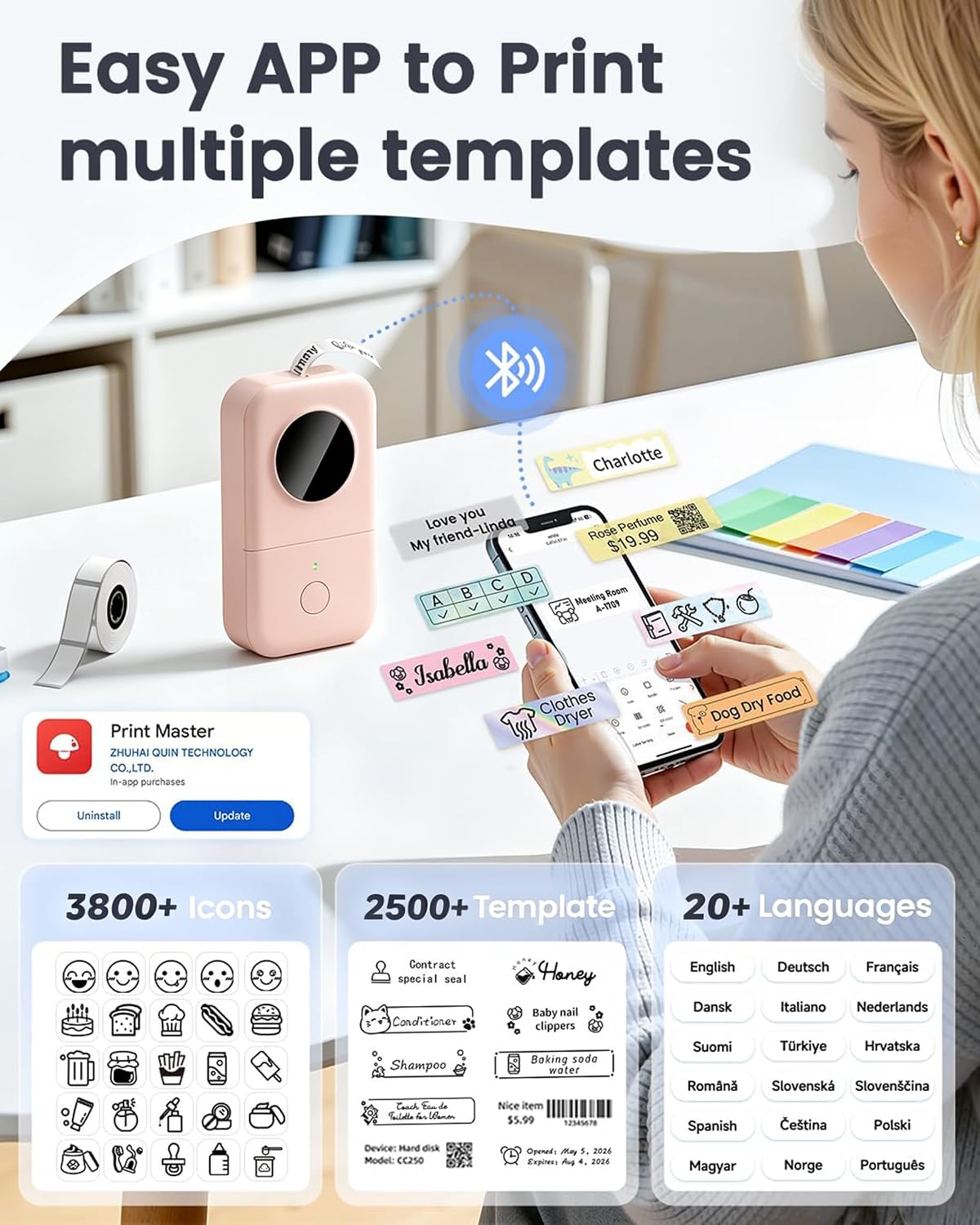 Thumbnail 5 de Phomemo D30 Label Maker: Compact Bluetooth Printer for Home, Classroom, and Small Office