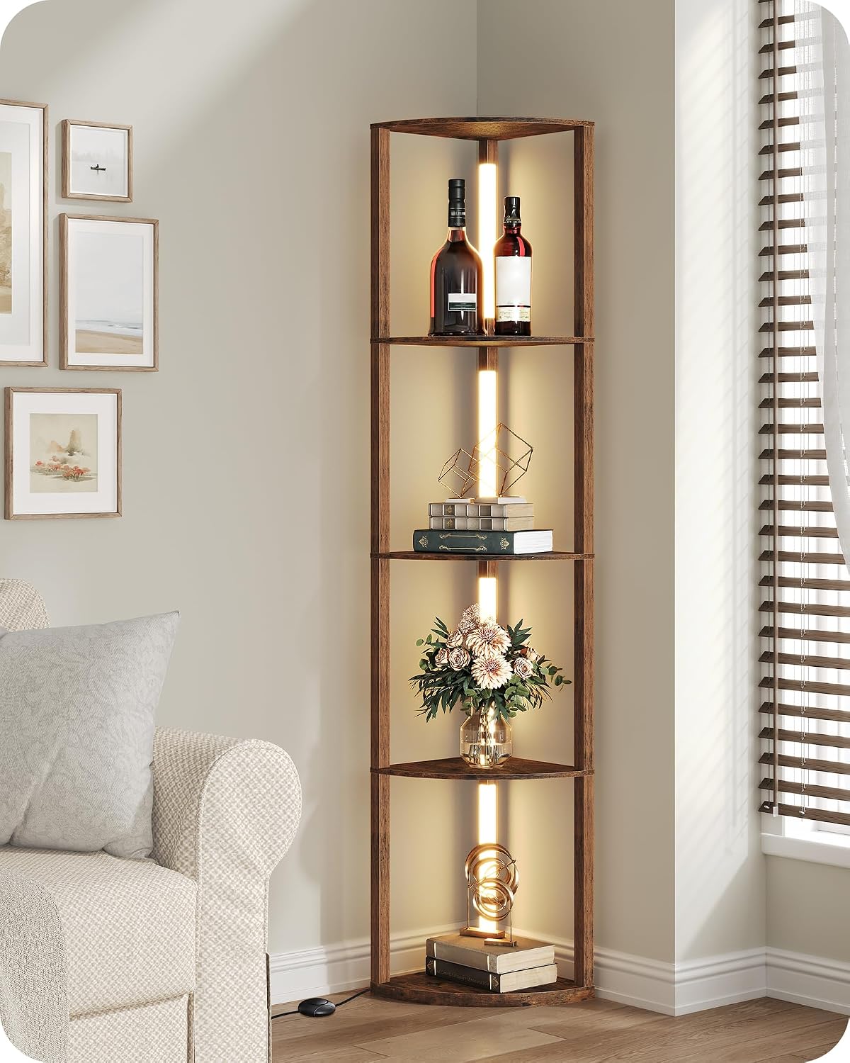 Detalle de GOEBLESON Floor Lamp with Shelves (4-Tier) – 360° Rotatable Corner Light with 3 CCT & Dimming