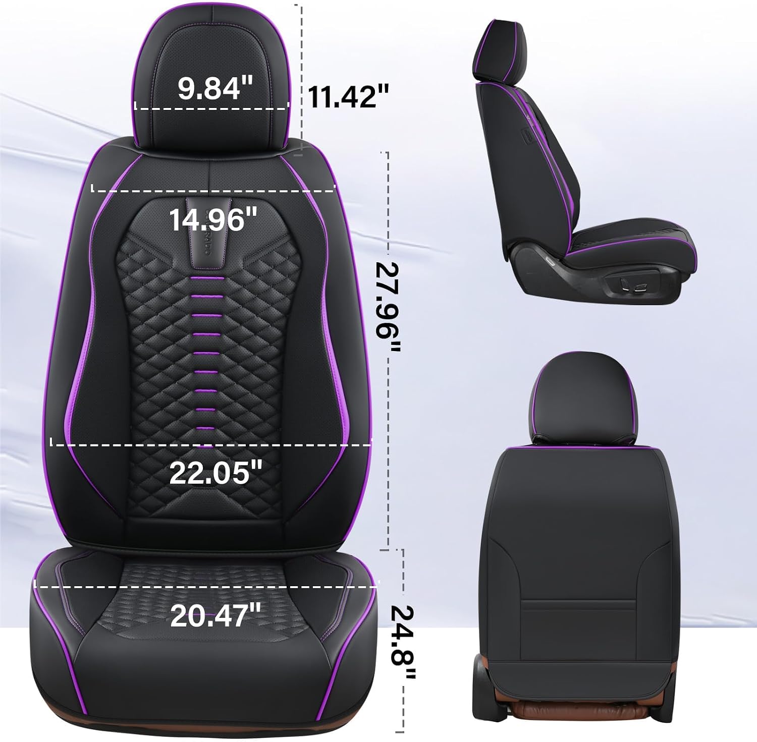 Thumbnail 6 de Coverado Leather Car Seat Covers Full Set for 5 Seats in Black & Purple