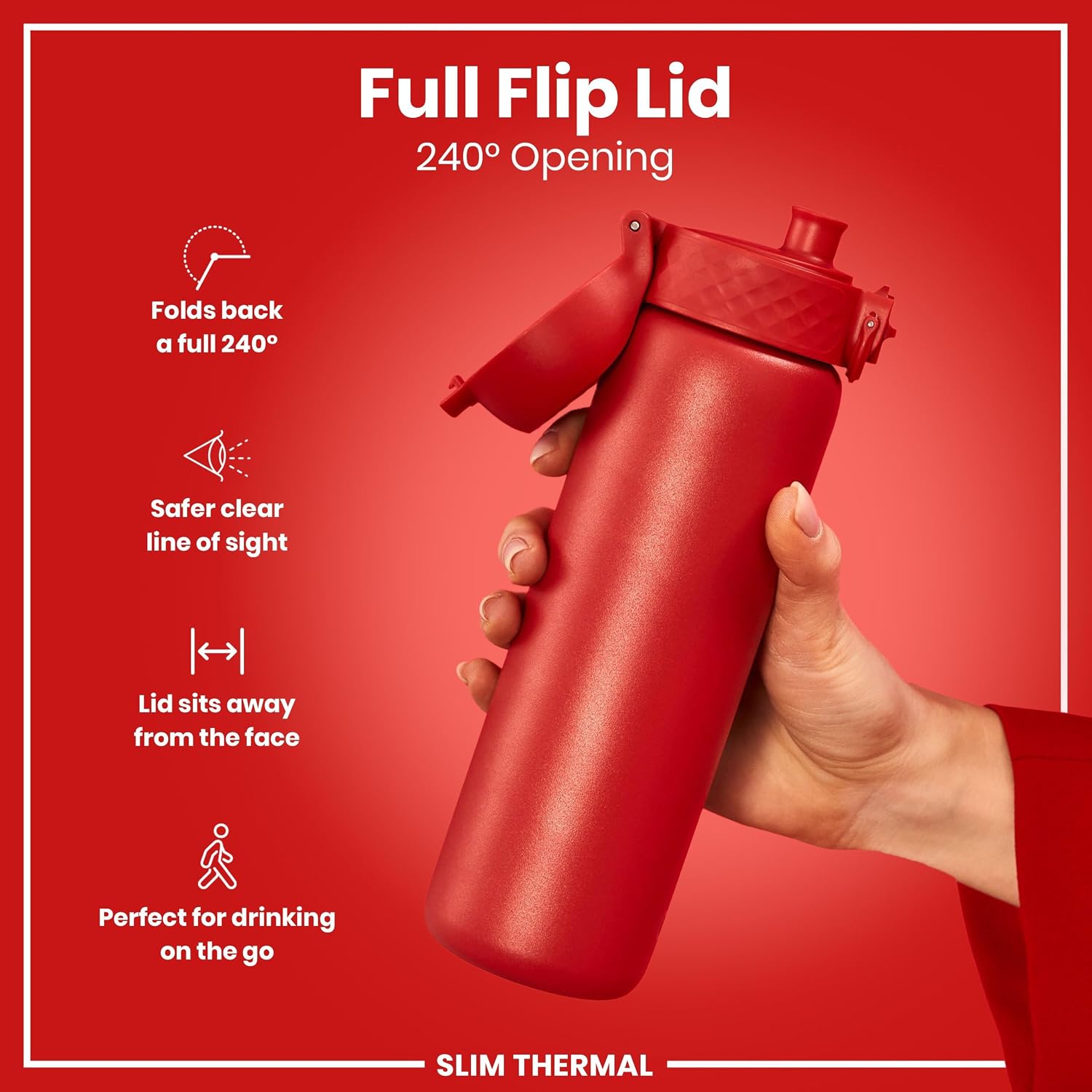 Detalle de ION8 Vacuum Insulated Steel Water Bottle, 500 ml/17 oz – Leak‑proof, easy to open, and dishwasher safe