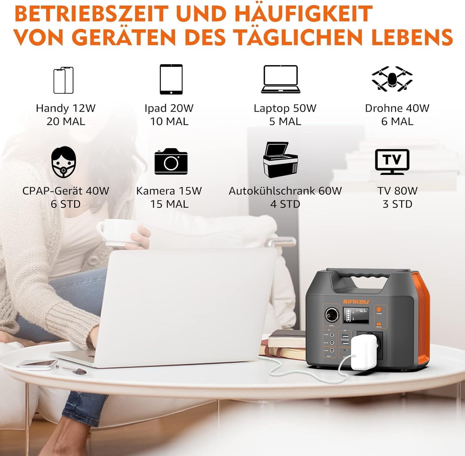 Detalle de SinKeu Tragbare Powerstation mit 60 W Falpanel und 296 Wh Solargenerator – kompakt, zuverlässig und ideal für Outdoor