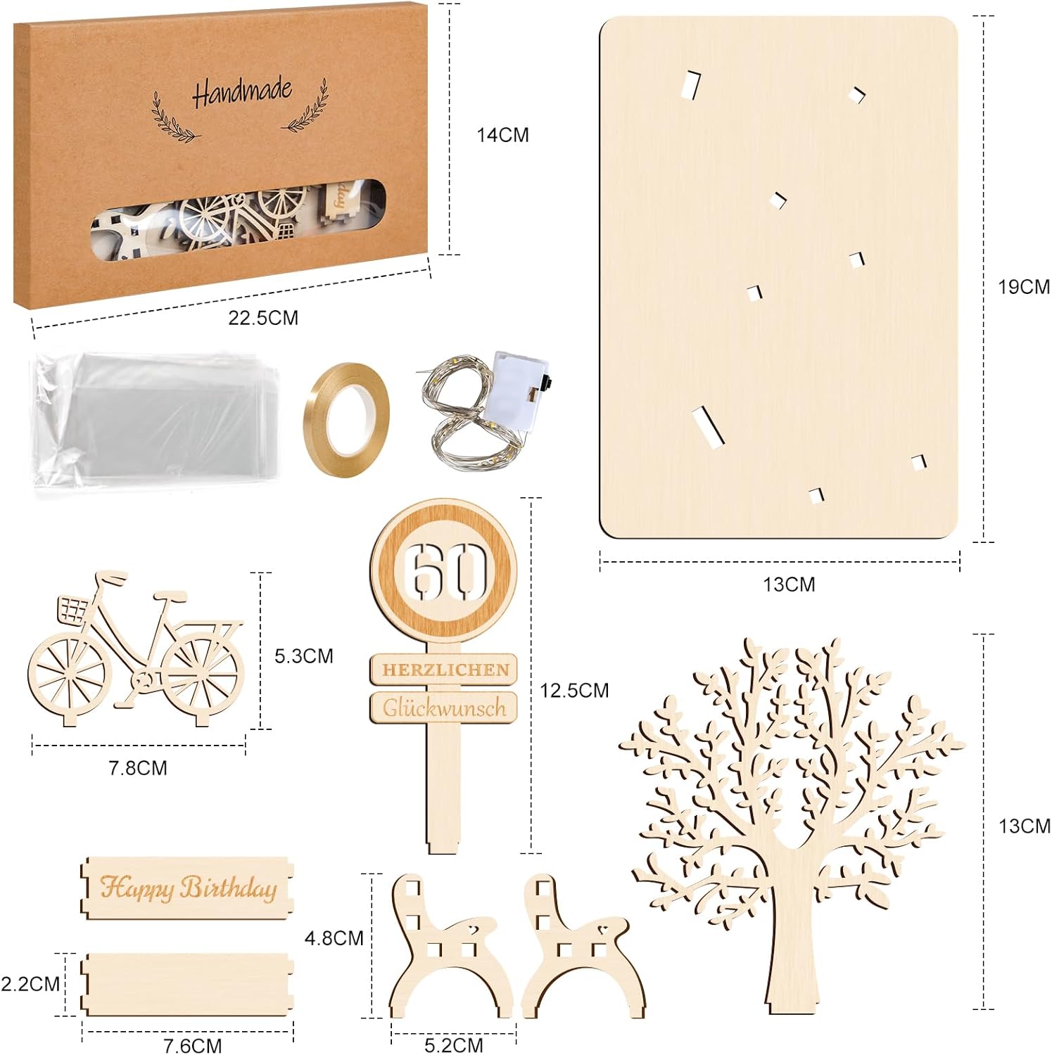 Detalle 2 de I LOVE MOM Geldgeschenk aus Holz – DIY Holz-Schild Geburtstag mit Fahrrad, Bäumen und Zahlen (GYY-60)