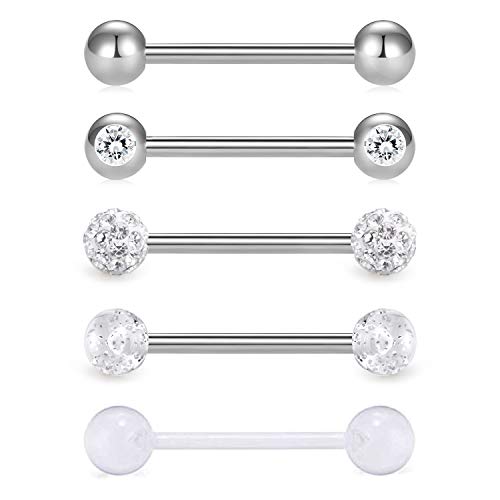 Detalle de Vcmart Zungenpiercing 16 mm, 14 g – Edelstahl, hypoallergen, Herz- und Stern-Design