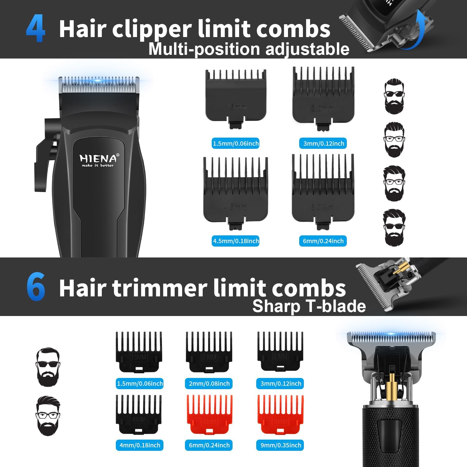 Detalle 2 de HIENA PRO Tondeuse à cheveux professionnelle pour homme — Kit complet sans fil