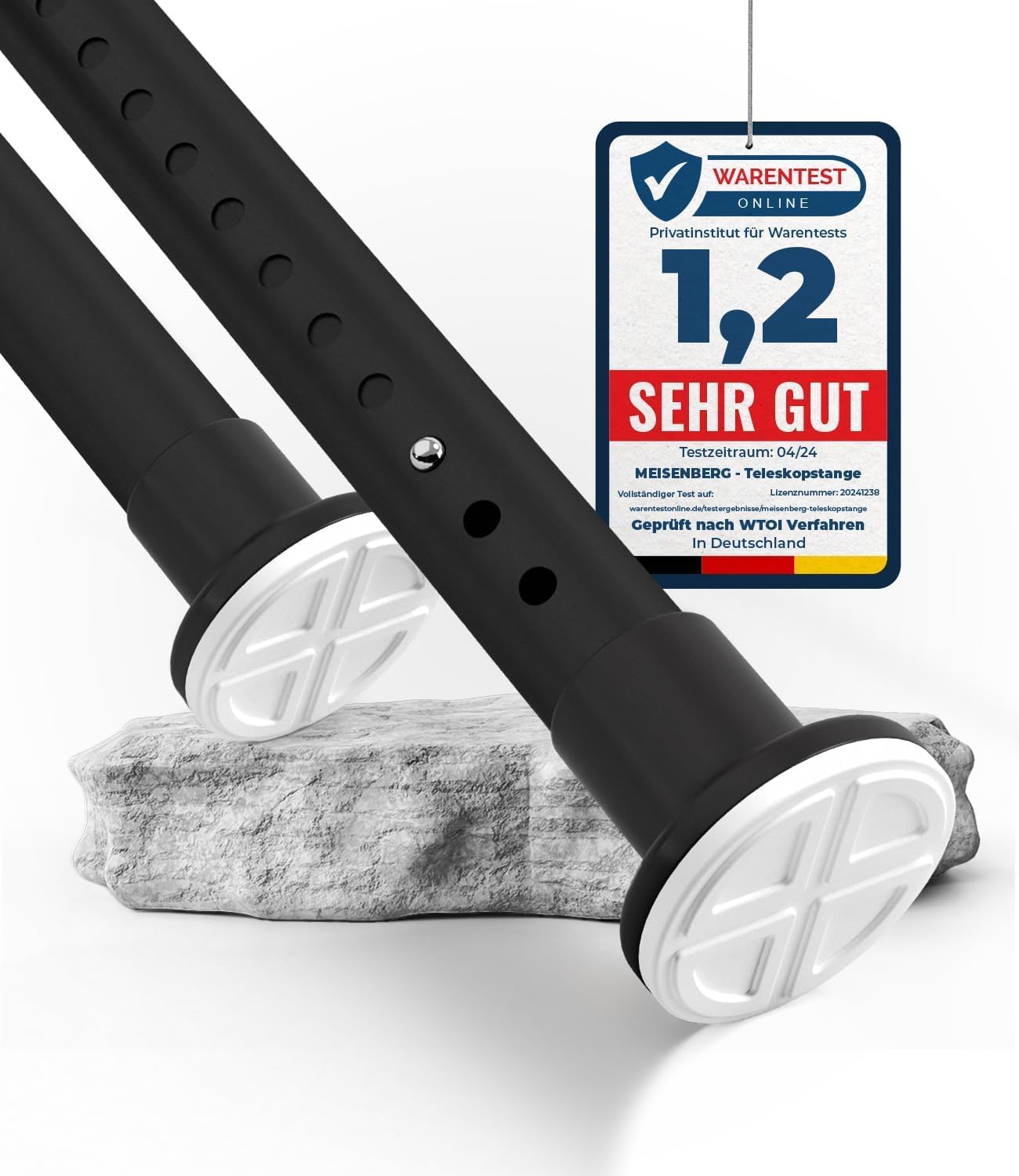 MEISENBERG tringle rideau de douche télescopique sans perçage 260–310 cm, noir mat, Ø 32 mm