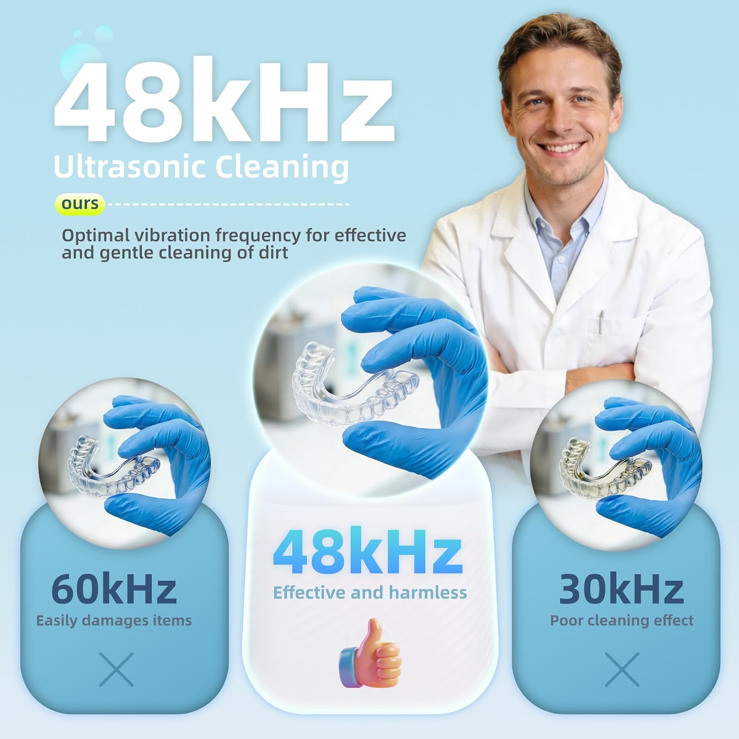 Detalle de Rasfalo Ultraschallreinigungsgerät 48000Hz UV Ultraschallreiniger – 200 ml für Zahnersatz, Retainer, Zahnschiene, Aligner, Mundschutz und Schmuck
