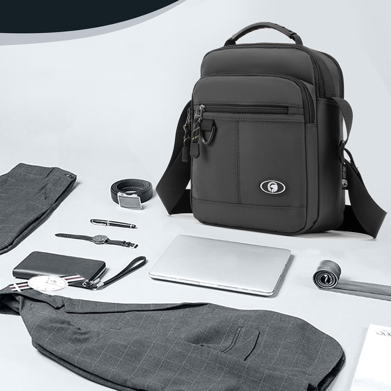 Thumbnail 3 de BAGZY Oxford Shoulder Bag for Men, 9.7-inch Tablet Fit, 150 cm Strap
