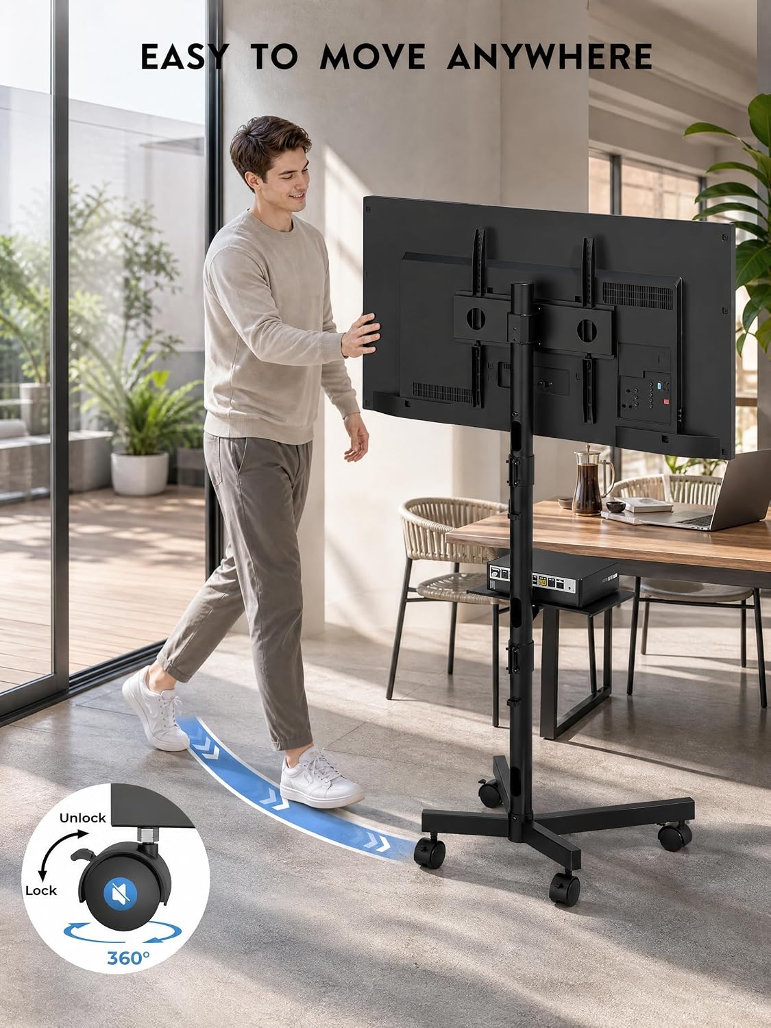 Thumbnail 4 de BONTEC TC-003B-US-FBA Rolling TV Stand with Adjustable Height and Locking Wheels