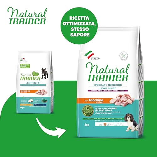 Detalle de Natural Trainer Ideal Weight Small & Toy: Cibo Light al Tacchino da 2 kg per Cani Adulti, Supporto al Peso Ideale