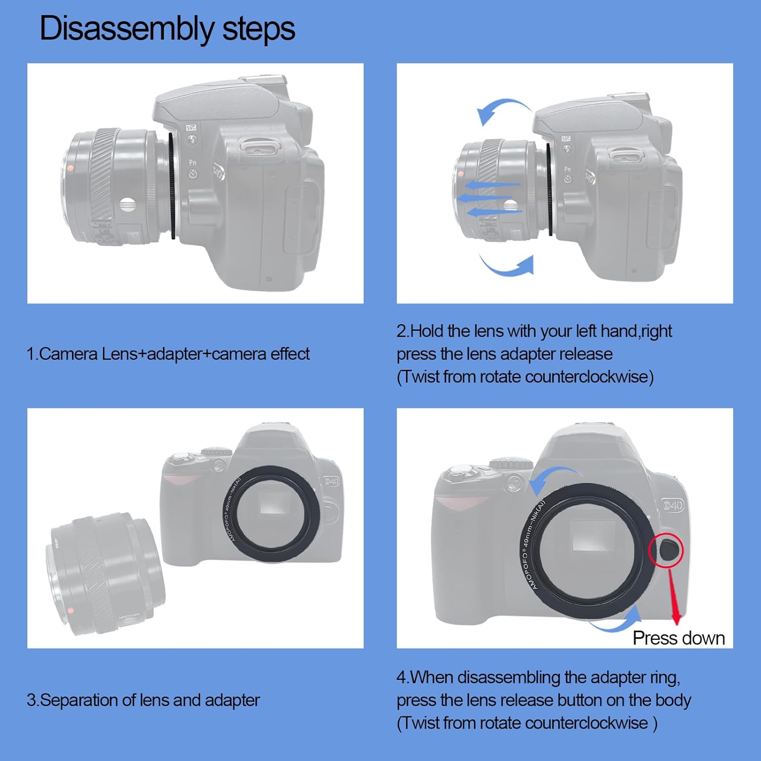 Detalle de AMOPOFO 49mm Macro Reverse Mount Adapter Ring for Nikon DSLRs