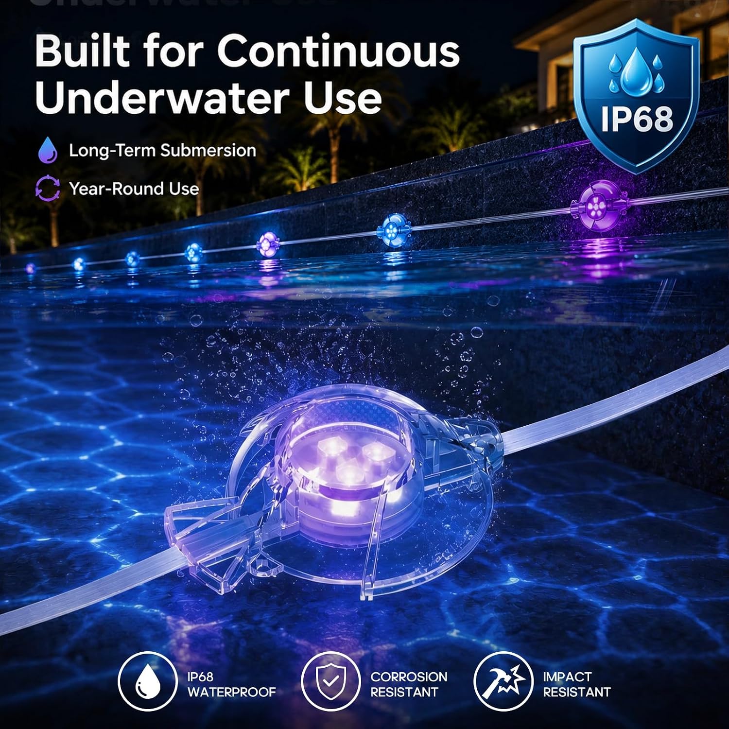 Thumbnail 3 de Soiarllt 25m 16 Lampes Swimming Pool Lights with App & Remote – IP68 Submersible RGB LED Lights for Pools and Ponds