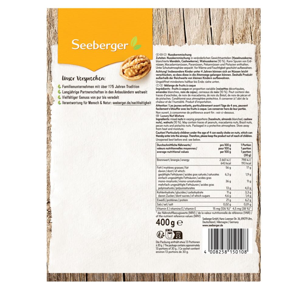 Detalle 2 de Seeberger Nusskernmischung im 7er Pack (glutenfrei, ohne Rosinen) – Haselnuss-, Mandel-, Walnuss- & Cashewkerne