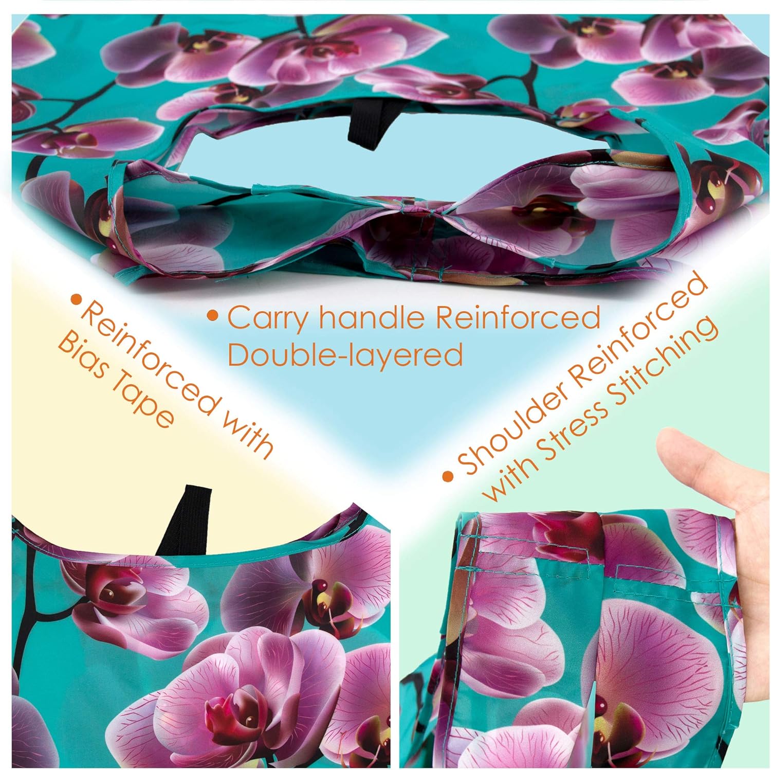 Thumbnail 5 de BeeGreen 10 Pack Washable Floral Grocery Bags – Extra Large 50 LBS Reusable Tote