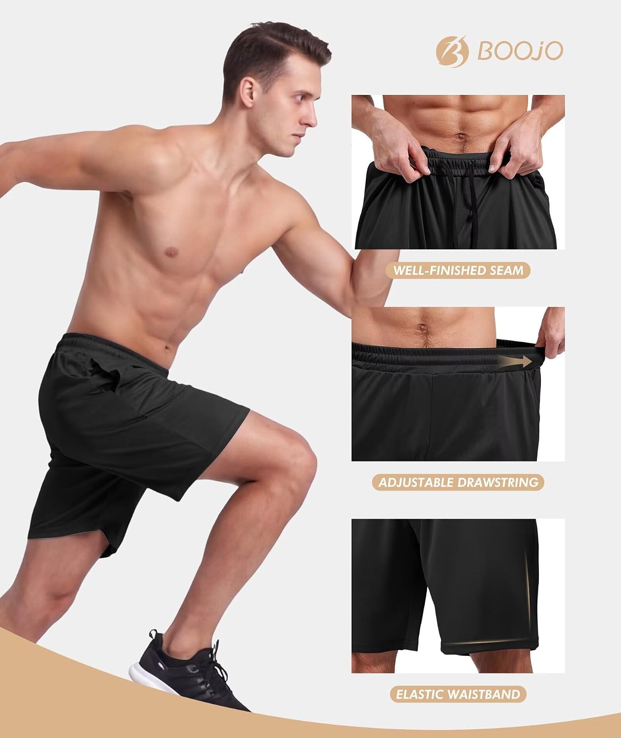 Detalle 2 de BOOJO Gym Shorts Men UK for Running with Pockets – Quick-Dry, Durable Comfort