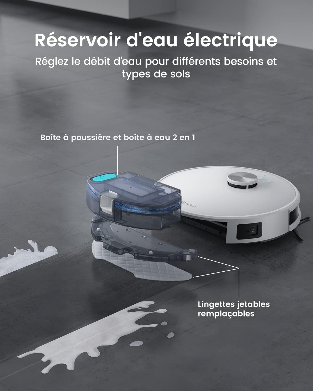 Detalle de Lefant M1 — Robot Aspirateur-Laveur 2 en 1, 5500 Pa, Navigation LiDAR dToF, Cartographie Multi-étages et Zones Virtuelles