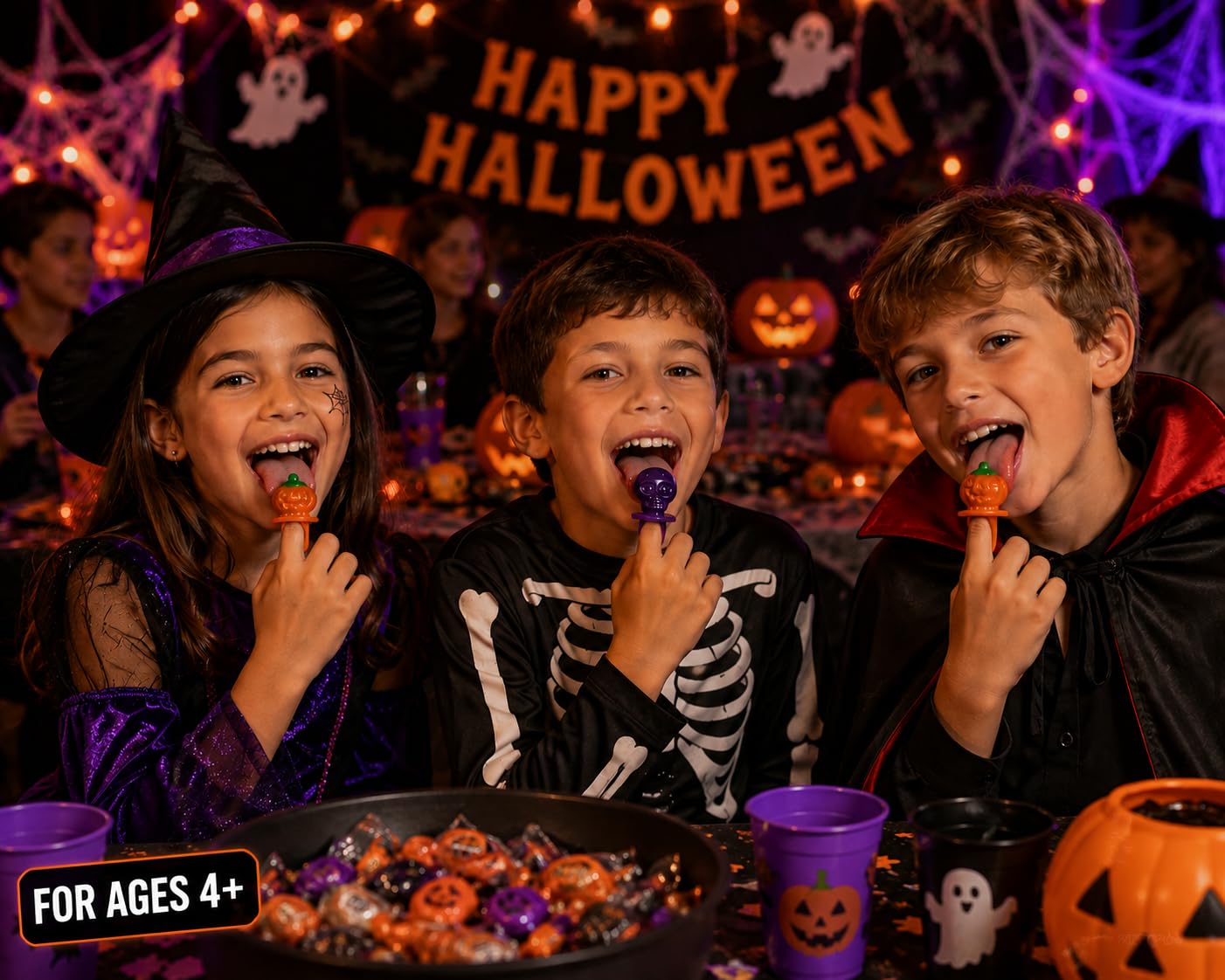 Thumbnail 2 de Twinkle Bites 30-Pack Halloween Ring Lollipops, Pumpkin and Skull Designs