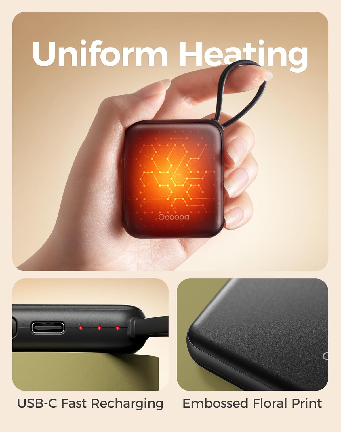 Detalle de OCOOPA UT5 Nano rechargeable hand warmers (2-pack) – ultra-slim pocket warmers with 3 heat levels