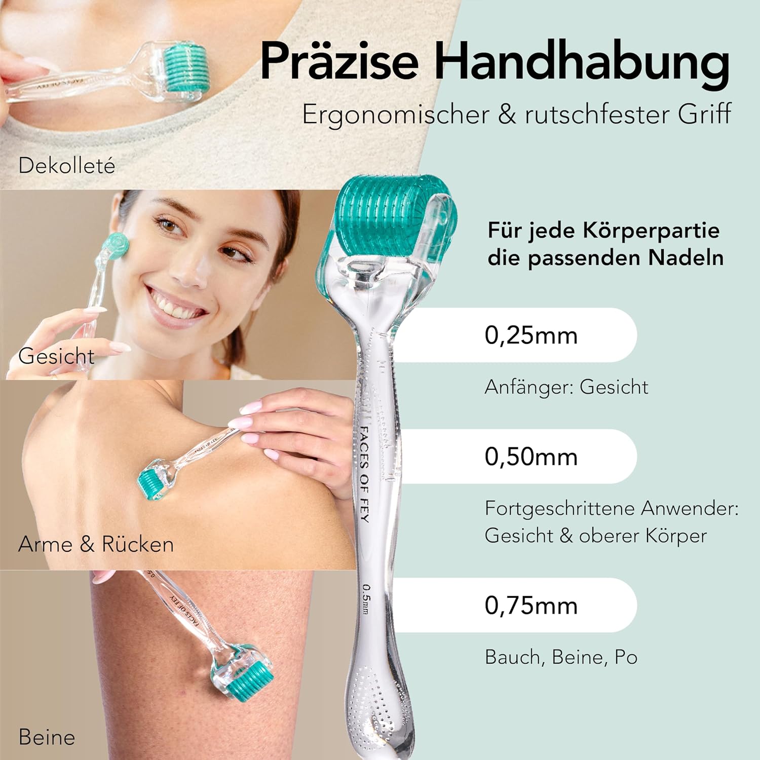 Detalle de Faces of Fey Dermaroller Gesicht 0,5 mm – 192 Nadeln aus Chirurgenstahl