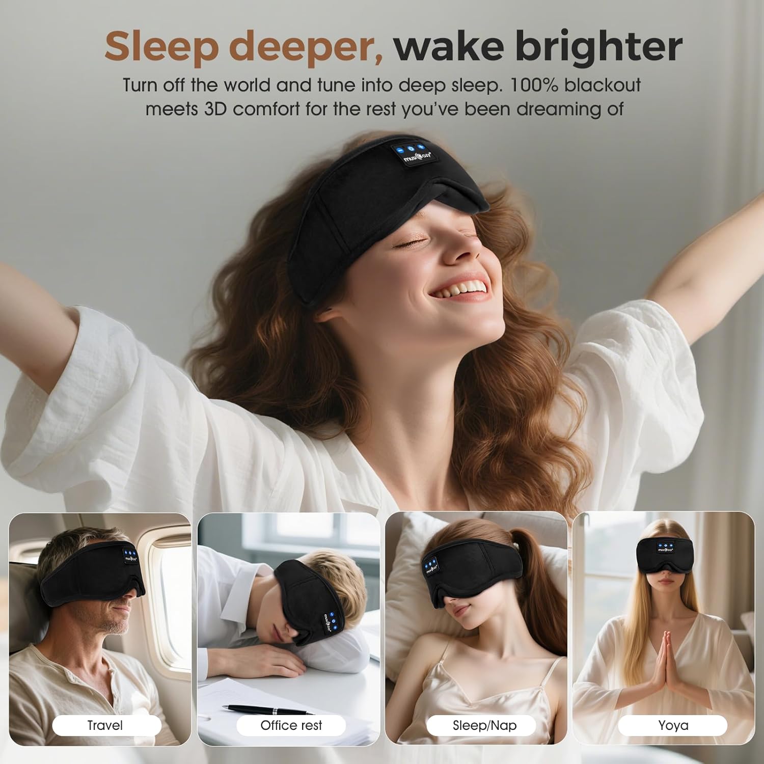 Thumbnail 6 de MUSICOZY Bluetooth Schlafmaske mit Kopfhörer – 100% Verdunkelung, 3D-Kontur für Seitenschläfer