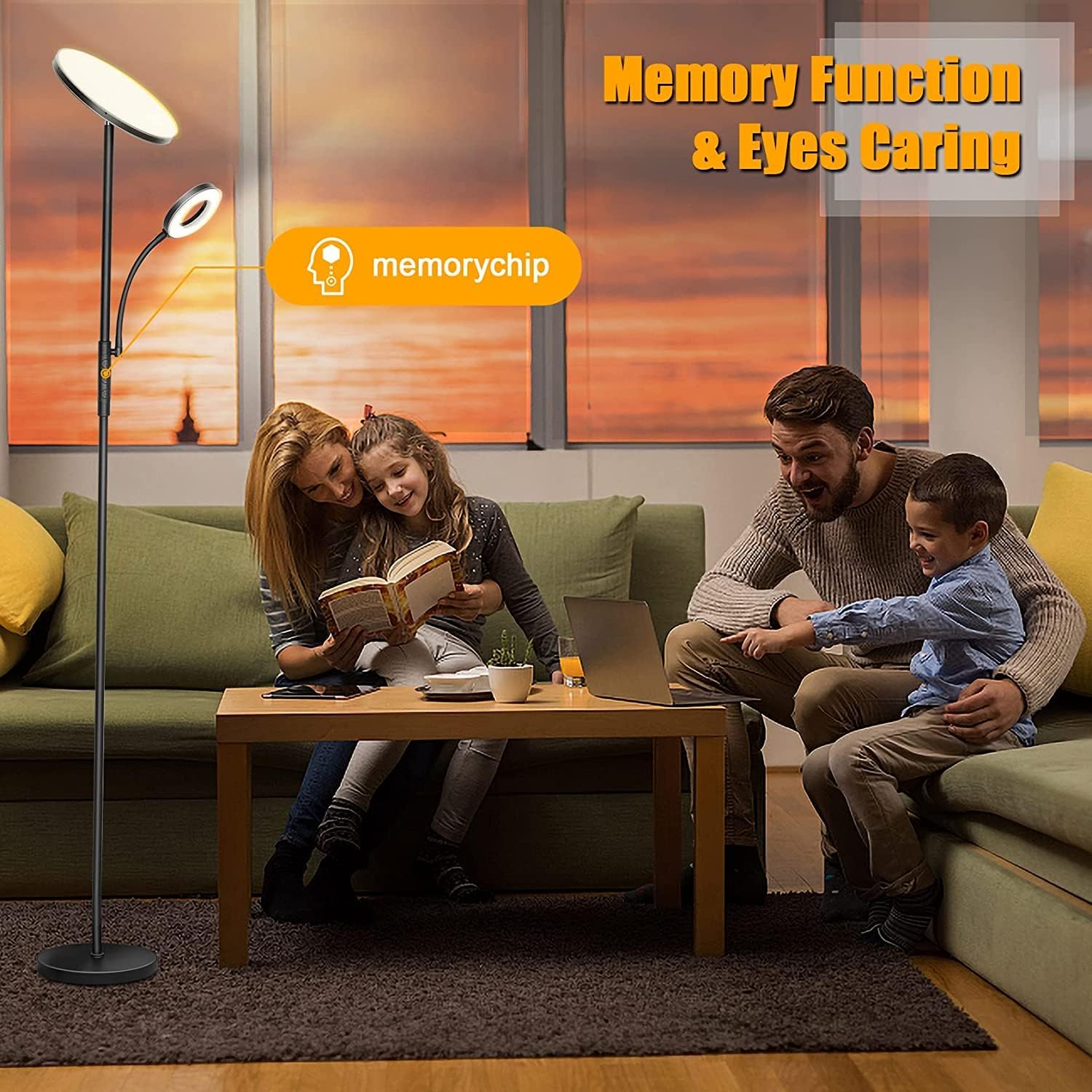 Detalle de LED Uplighter Floor Lamp 42W Dimmable Standing Lamp with Remote & Touch Control (Black)