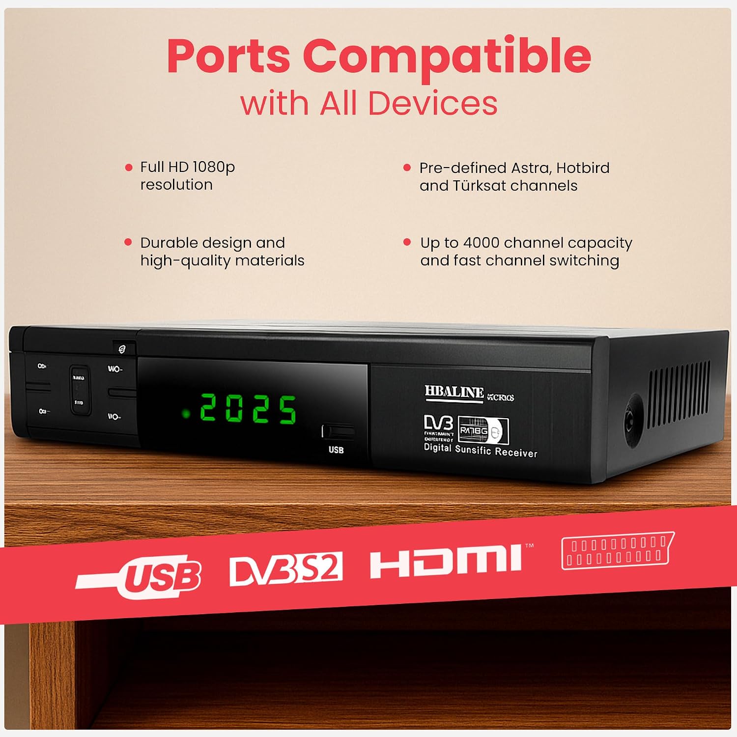 Thumbnail 4 de Hd-line 20700 HD Sat Receiver DVB-S2 – Full HD 1080p, HDMI, USB 2.0, vorprogrammiert für Astra, Hotbird und Türksat