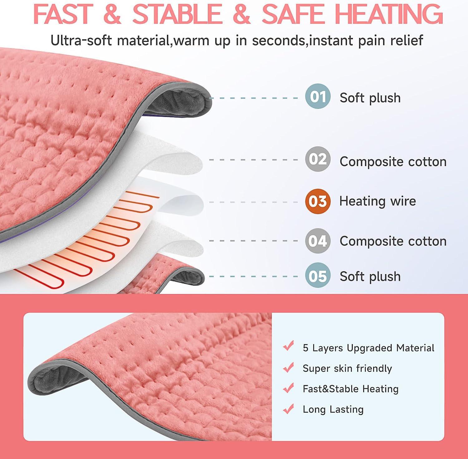 Detalle de Vilicert Heating Pad with 6 Heat Settings