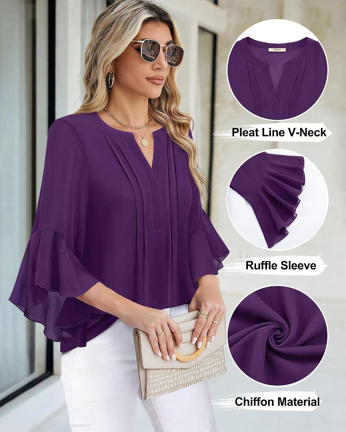 Thumbnail 3 de Timeson Women's 3/4 Sleeve Dressy Casual Top