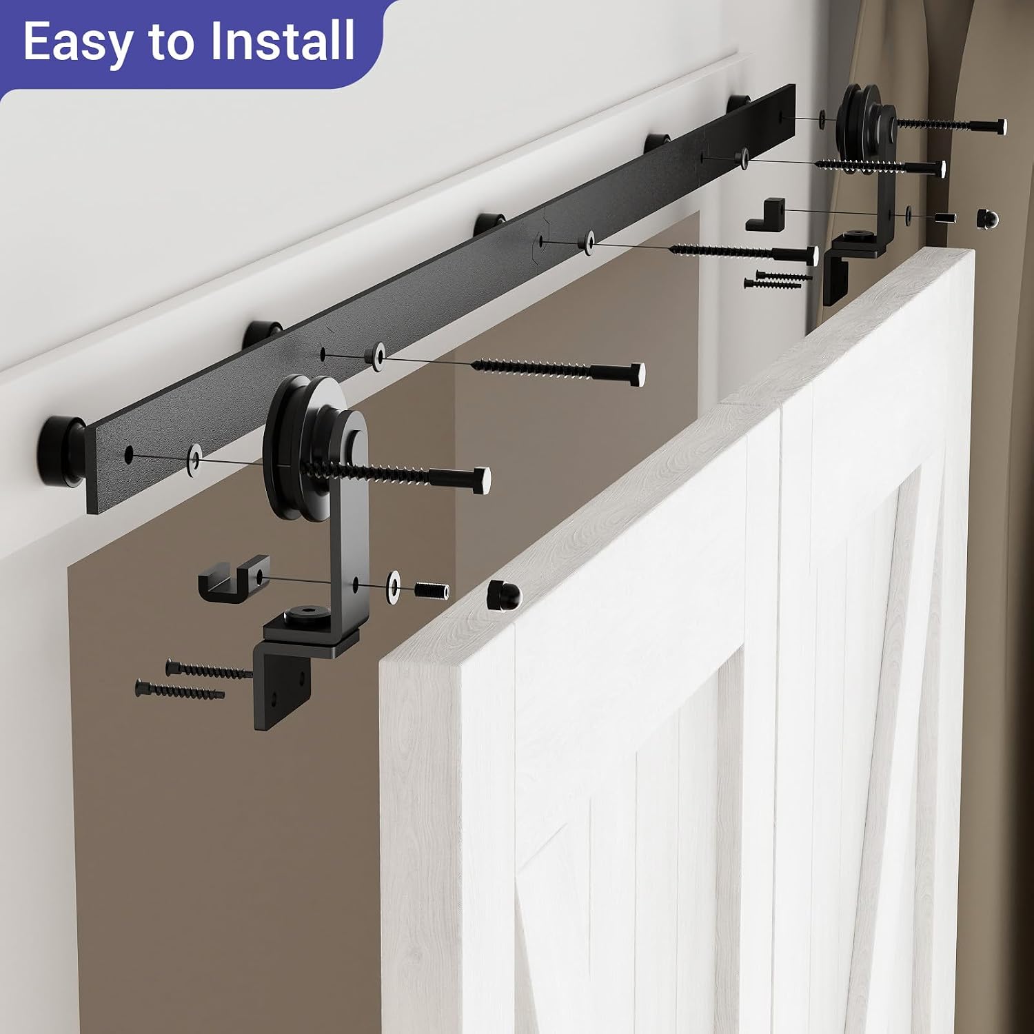 Detalle de Kit Binario per Porta Scorrevole Bifold 92 cm – Sistema Nero per 2 Porte Scorrevoli (Muro Esterno/Interno)