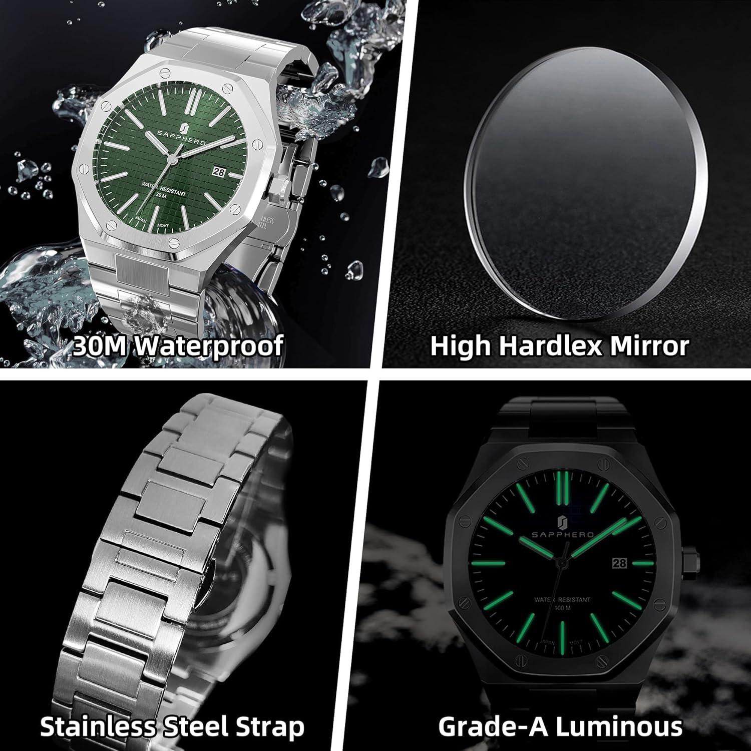 Thumbnail 4 de SAPPHERO Herren Uhr Edelstahl-Quarzuhr: zeitloses Design, zuverlässige Präzision