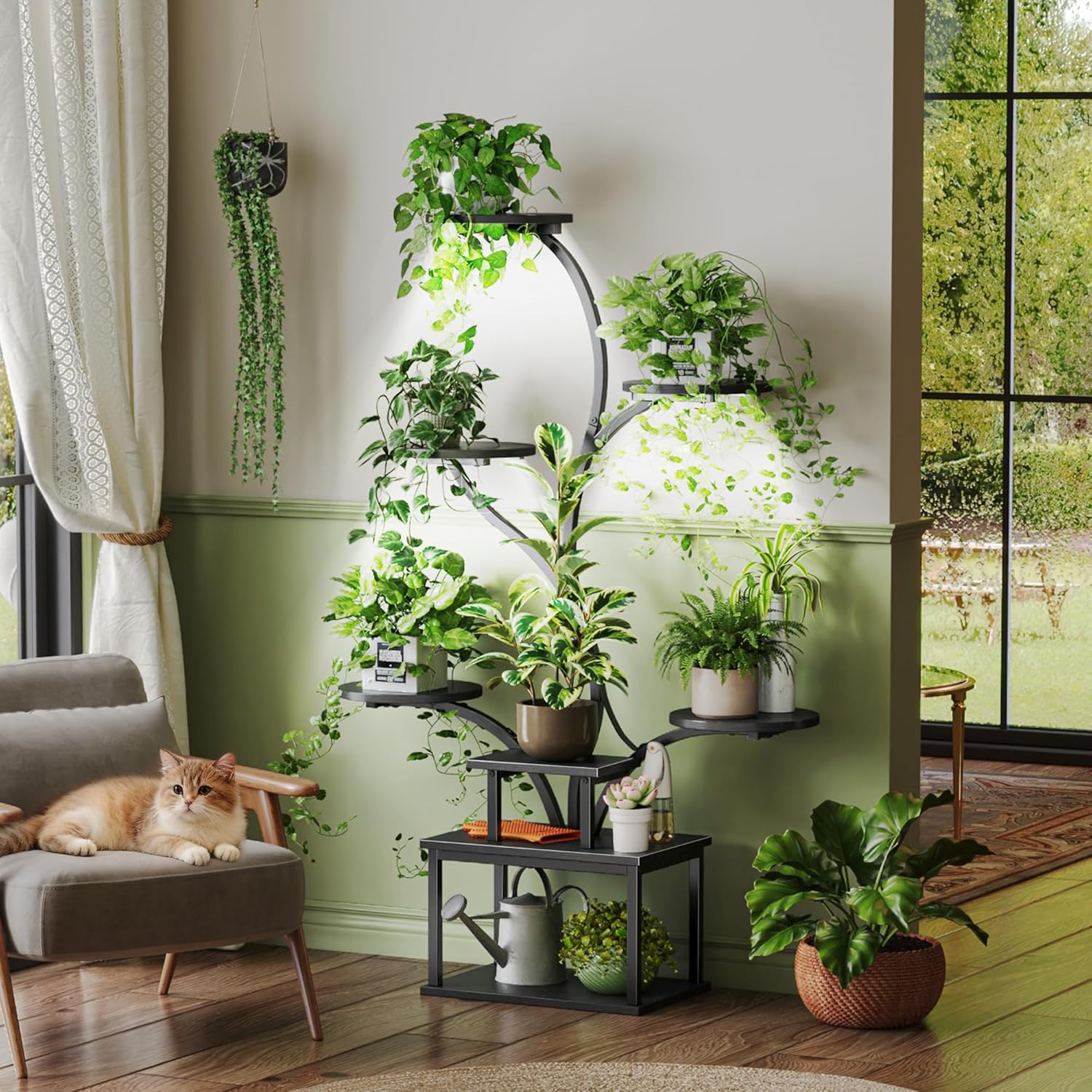 Detalle de PRAISUN 1 51-Inch Plant Stand with Grow Lights, 8 Tiers, Black