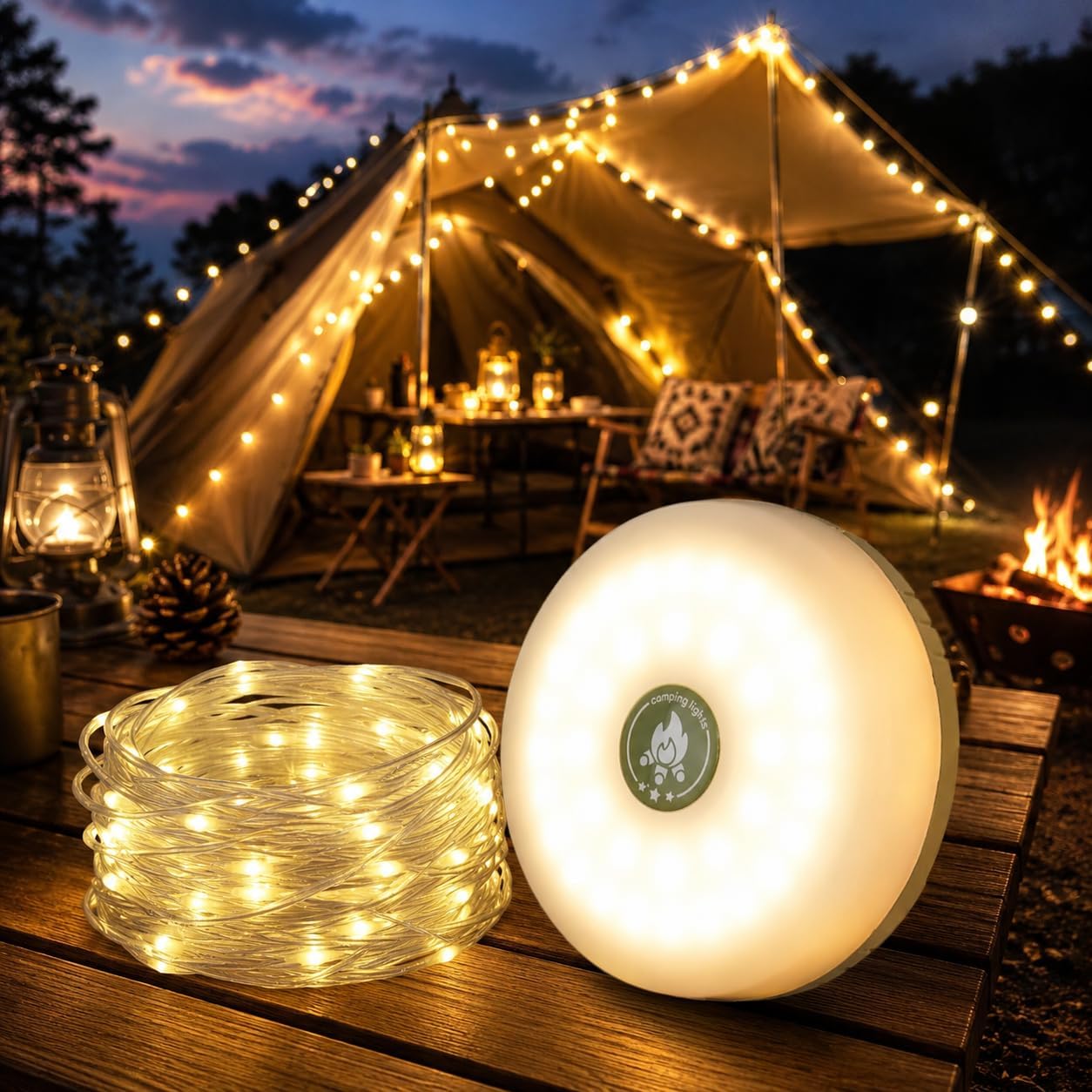 Detalle de Meipall lyd-001 oprolbare campinglamp 4-in-1, lichtsnoer van 10 m en 8 standen