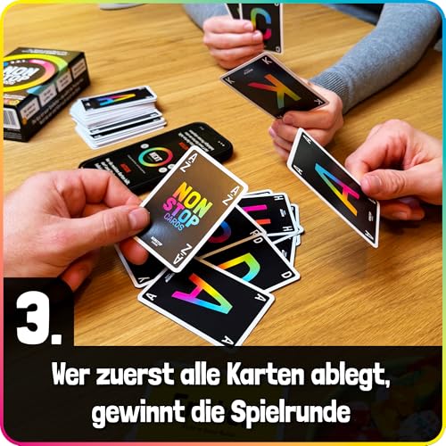 Detalle de Nonstop Cards – Lustiges Kartenspiel mit App: Stadt-Land-Fluss für 2–8 Spieler