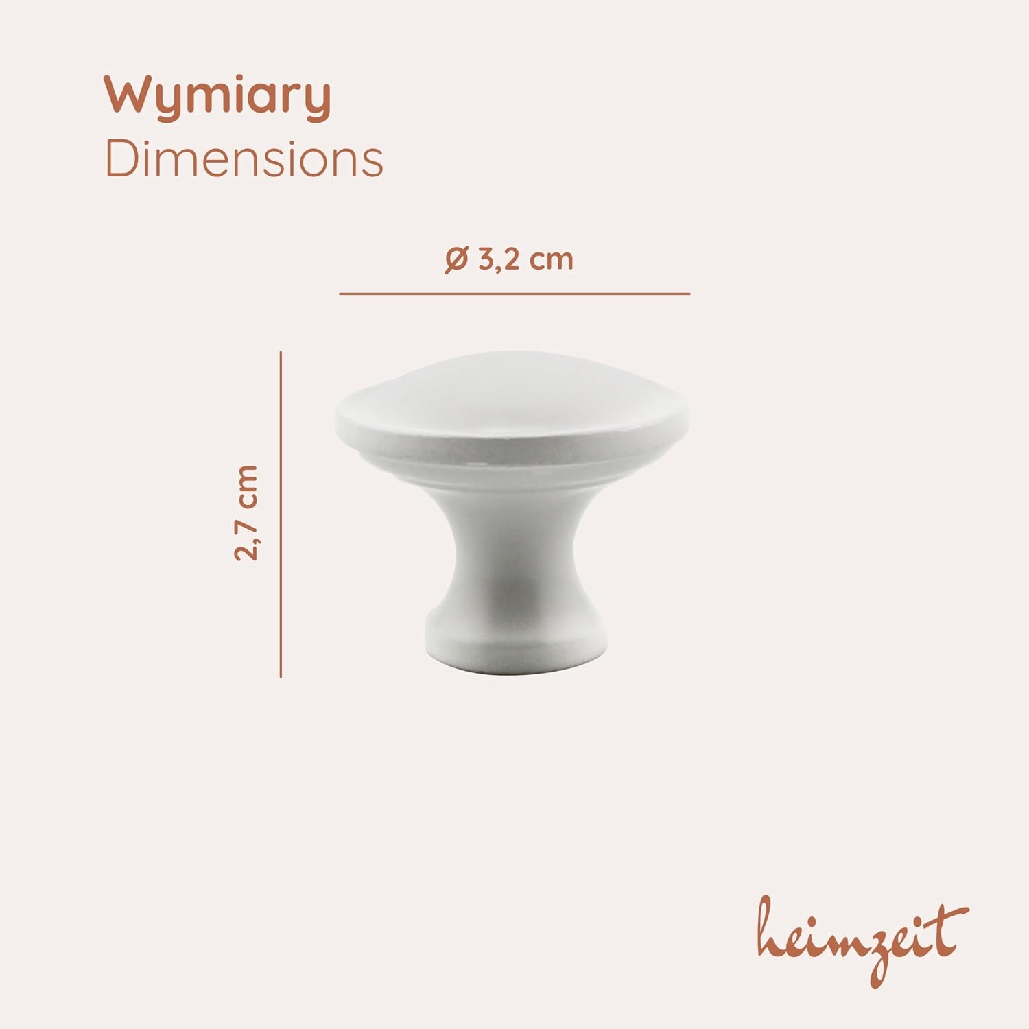 Detalle de heimzeit knob_d2_st_white_8P – białe aluminiowe gałki meblowe, 8 sztuk, Ø 32 mm