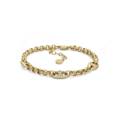 Detalle de Bracelet Emporio Armani pour femmes en acier inoxydable ou laiton, fini or et fermoir mousqueton doré