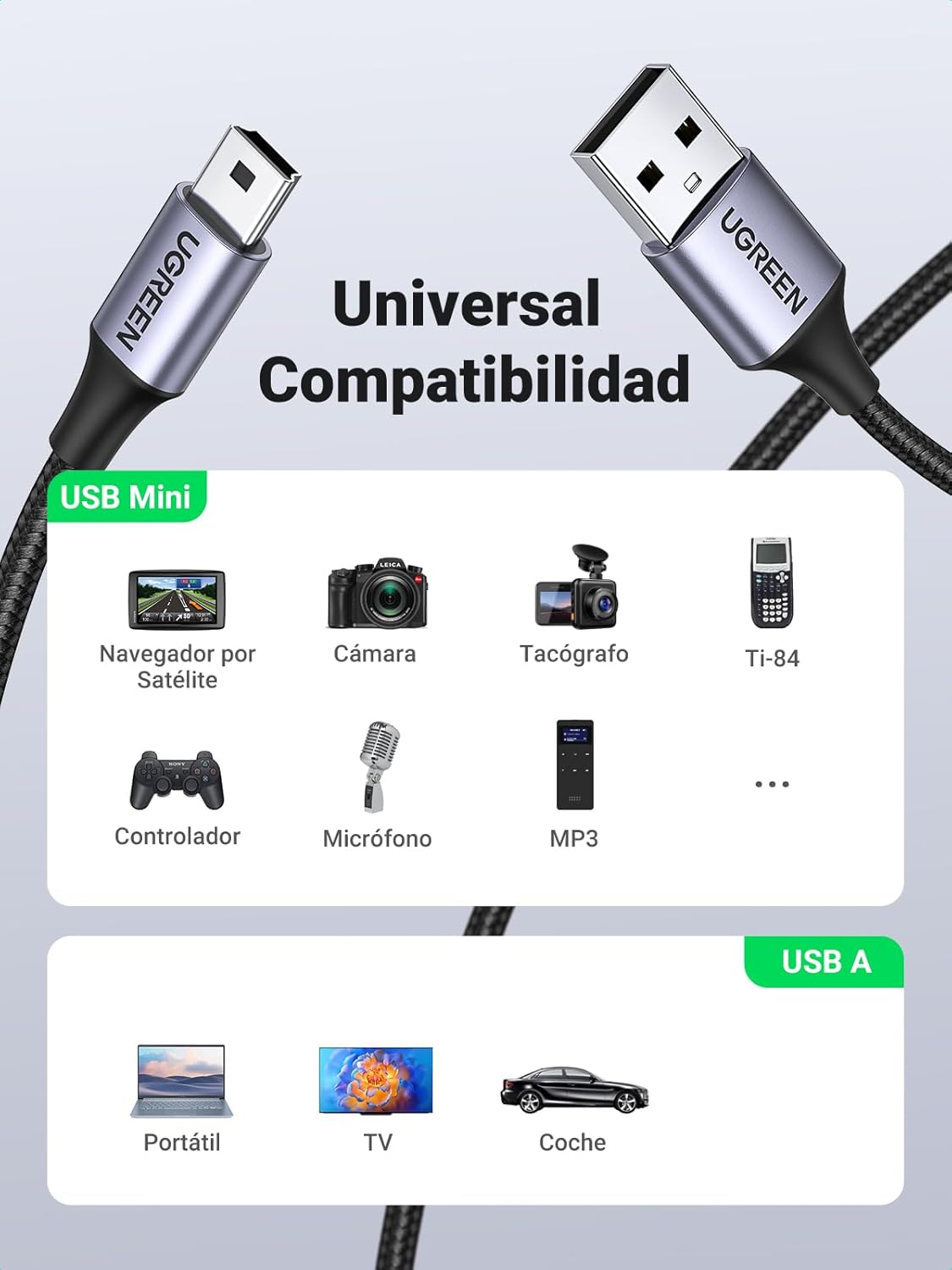 Thumbnail 2 de UGREEN Cable USB A 2.0 Mini B 2m - Alta Velocidad ⚡