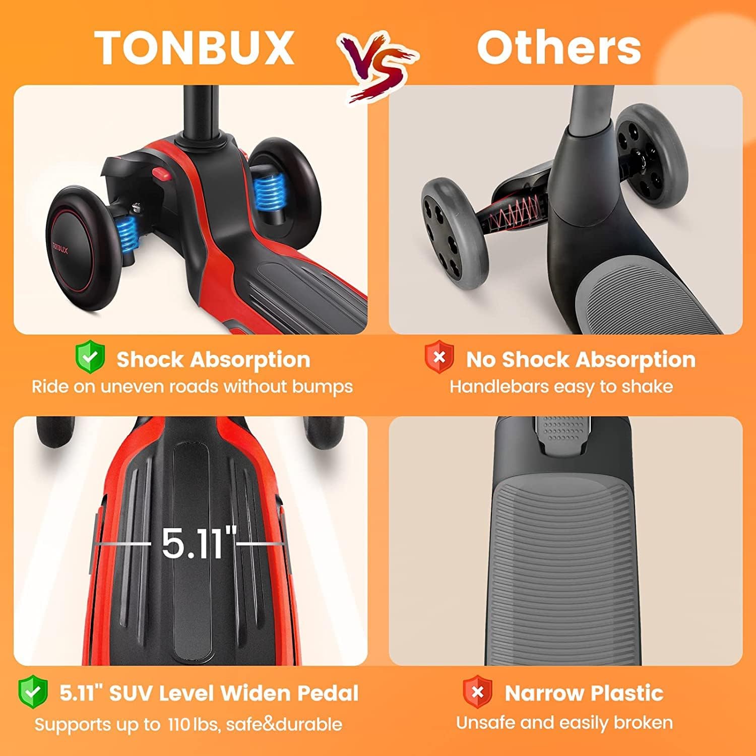 Thumbnail 3 de TONBUX Kids Scooter 3 Wheels, 4 Heights