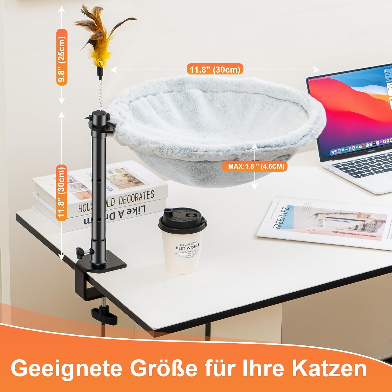 Detalle de Uross Cat Bed for Desk – 360° Rotatable Cat Hammock Bed (LightGrey)