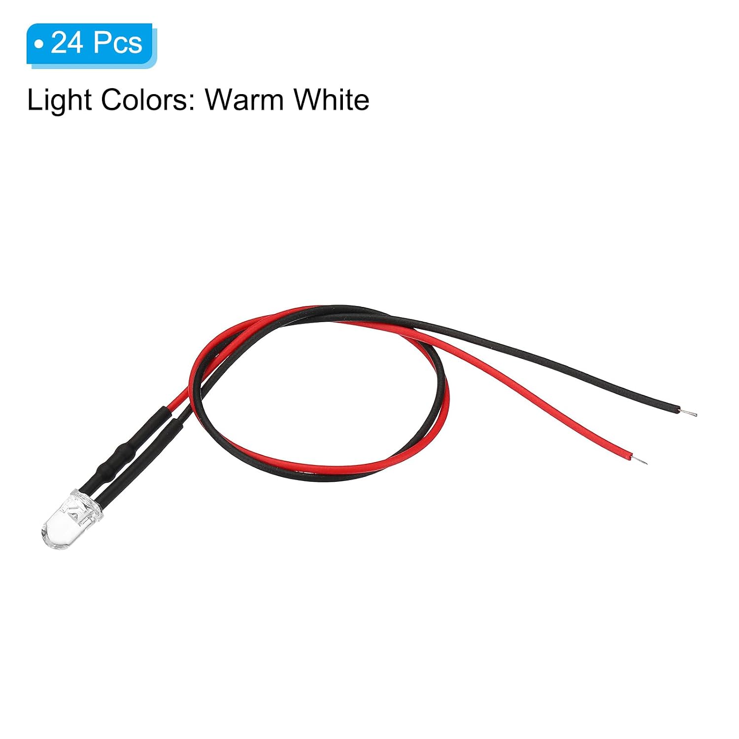 Thumbnail 2 de PATIKIL 3V-6V 5mm LED Light Emitting Diodes, 24 Pack – Pre-Wired Warm White for DIY Projects
