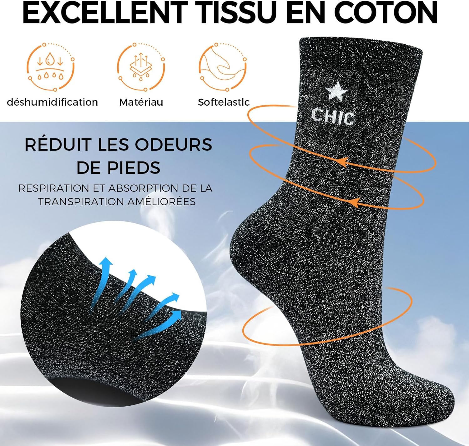 Detalle de Lusibaka Chaussettes Paillettes Femme ROMANCE 39-46 – con brillo para el quotidien