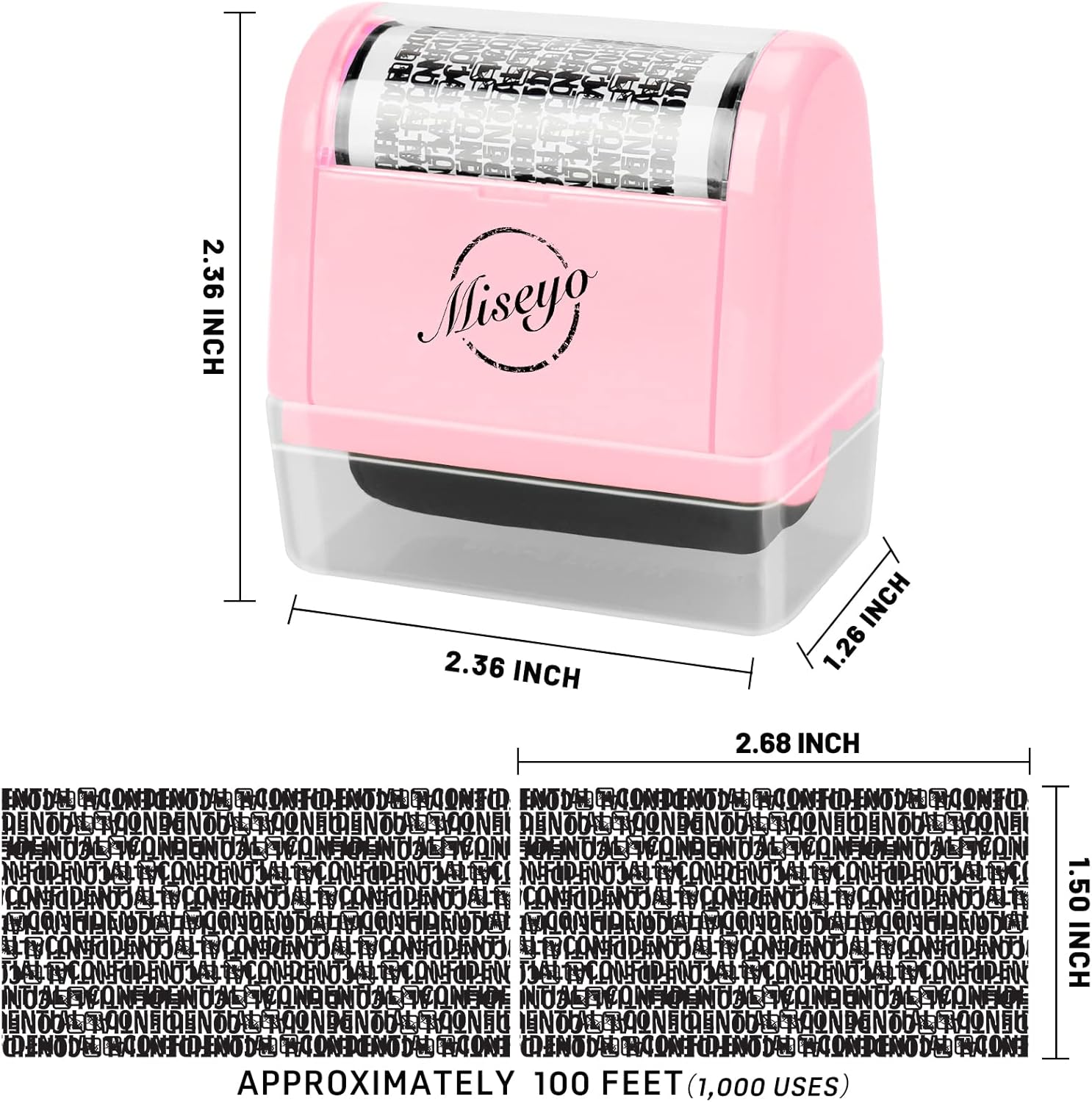 Thumbnail 1 de Miseyo Breites Datenschutz Rollstempel Set – Rosa (inkl. 3 Nachfülltinten) für Identitätsdiebstahl-Prävention