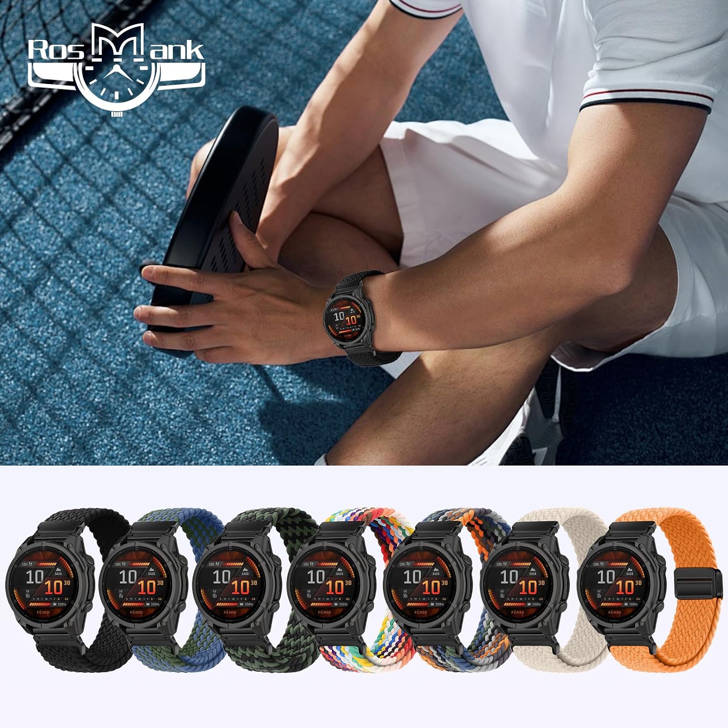 Thumbnail 5 de RosMank 22mm Quickfit Braided Watch Band for Garmin Fenix 8/7/6 Series and More